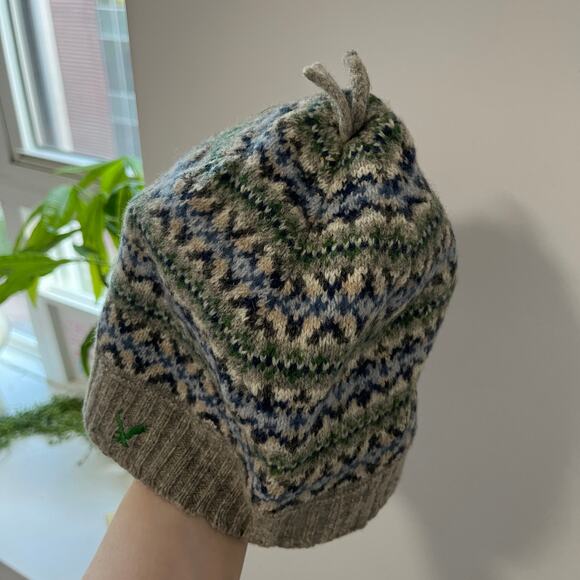 American Eagle Green & Blue Print Knit Beanie Hat - Picture 4 of 4
